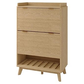 Fluted Shoe Cabinet for Entryway, 48" Tall Modern Narrow Shoe Organizer Storage, Bottom Open Shelf