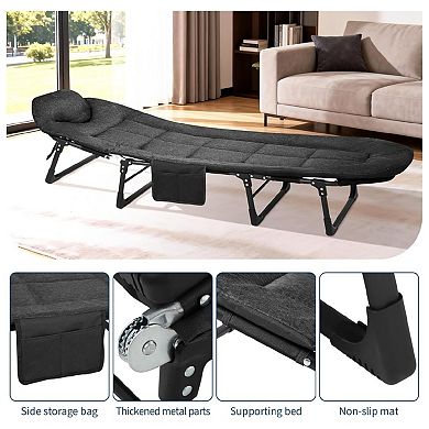 71 In Portable Folding Bed with Cushion and Pillow, Camping Cot for Adults