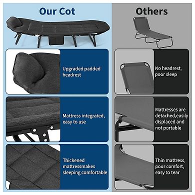 71 In Portable Folding Bed with Cushion and Pillow, Camping Cot for Adults