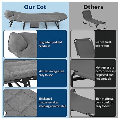 71 In Portable Folding Bed with Cushion and Pillow, Camping Cot for Adults