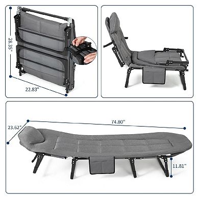 75 In Camping Cot for Adults with Cushion and Pillow, Portable Folding Bed