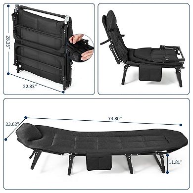75 In Camping Cot for Adults with Cushion and Pillow, Portable Folding Bed