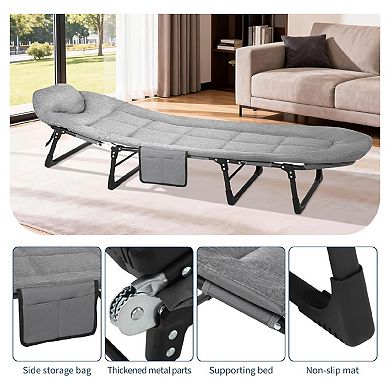 75 In Camping Cot for Adults with Cushion and Pillow, Portable Folding Bed