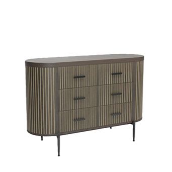 6 Drawers Dresser for Bedroom, 47 in Wide Mid Century Fluted Chest of Drawers Wood TV Stand