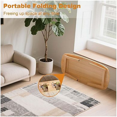 Wooden Folding Coffee Table w/Folding Legs No Assembly, Small Spaces Tatami Foldable Table