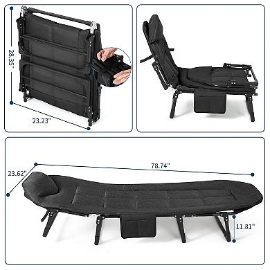 79 In Portable Folding Camping Cot Bed with Mattress, Pillow & Side Pocket