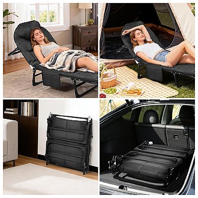 79 In Portable Folding Camping Cot Bed with Mattress, Pillow & Side Pocket