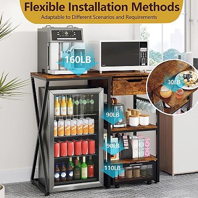 Mini Fridge Stand with Storage Shelf, 3-Tier Microwave Stand & Coffee Bar Organizer