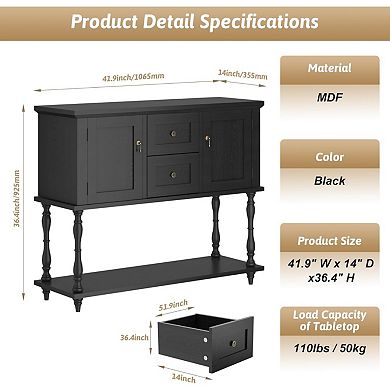 Console Table with 2 Drawers & 2 Doors, Farmhouse Wood Entryway Table with Bottom Storage Shelf