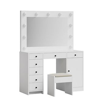 Makeup Vanity with Lights Mirror, Vanity Desk, Makeup Vanity Table with Charging Station