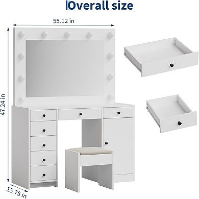 Makeup Vanity with Lights Mirror, Vanity Desk, Makeup Vanity Table with Charging Station