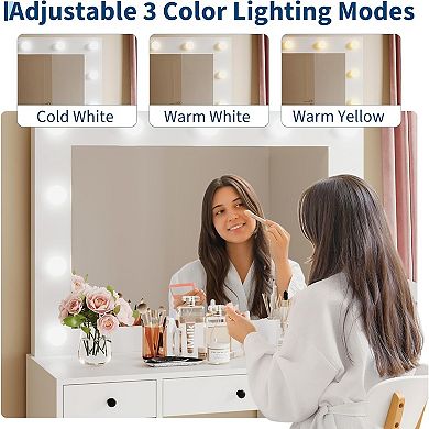 Makeup Vanity with Lights Mirror, Vanity Desk, Makeup Vanity Table with Charging Station