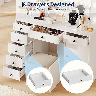 Makeup Vanity with Lights Mirror, Vanity Desk, Makeup Vanity Table with Charging Station