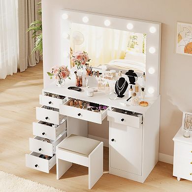 Makeup Vanity with Lights Mirror, Vanity Desk, Makeup Vanity Table with Charging Station