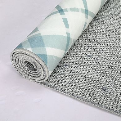 ANIXOL Washable Plaid Area Rug Non Slip, Thin Foldable Soft Low Pile Indoor Carpet