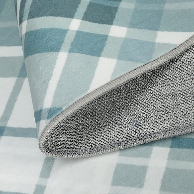 ANIXOL Washable Plaid Area Rug Non Slip, Thin Foldable Soft Low Pile Indoor Carpet