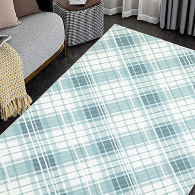 ANIXOL Washable Plaid Area Rug Non Slip, Thin Foldable Soft Low Pile Indoor Carpet