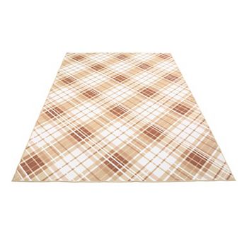 ANIXOL Washable Plaid Area Rug Non Slip, Thin Foldable Soft Low Pile Indoor Carpet