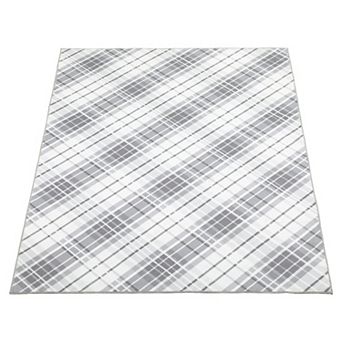 ANIXOL Washable Plaid Area Rug Non Slip, Thin Foldable Soft Low Pile Indoor Carpet
