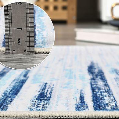 ANIXOL Washable Linear Geometric Area Rug Non-Slip Soft Low Pile Carpet