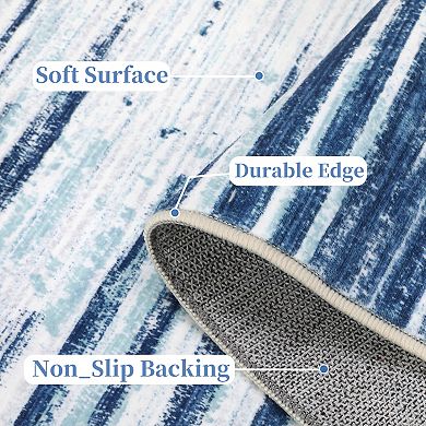 ANIXOL Washable Linear Geometric Area Rug Non-Slip Soft Low Pile Carpet