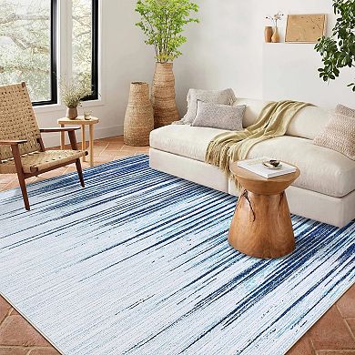ANIXOL Washable Linear Geometric Area Rug Non-Slip Soft Low Pile Carpet