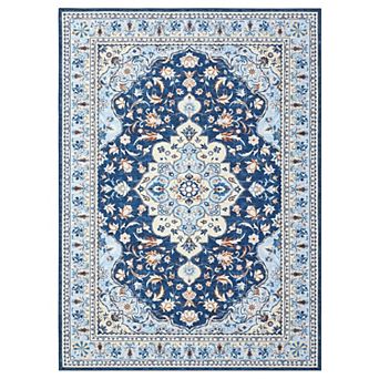 ANIXOL Vintage Area Rug Washable Non-Slip Low-Pile Carpet with Rubber Backing for Living Room