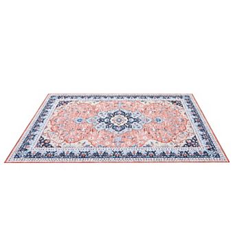 ANIXOL Vintage Area Rug Washable Non-Slip Low-Pile Carpet with Rubber Backing for Living Room