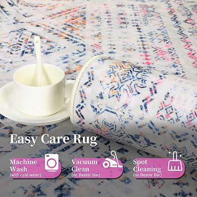 ANIXOL Washable Vintage Area Rug Non-Slip Low Pile Soft Carpet