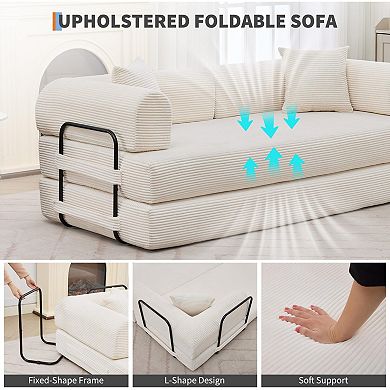 Convertible Sleeper Sofa Bed Couch, Boneless Corduroy Folding Sofa Bed with Pillow & Fixed-Shape