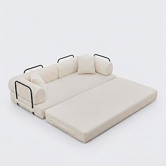 Convertible Sleeper Sofa Bed Couch, Boneless Corduroy Folding Sofa Bed with Pillow & Fixed-Shape