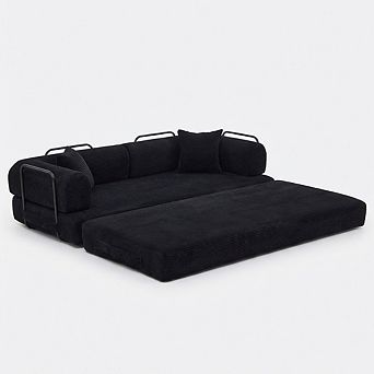 Convertible Sleeper Sofa Bed Couch, Boneless Corduroy Folding Sofa Bed with Pillow & Fixed-Shape