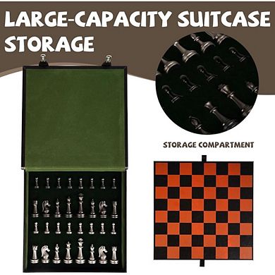 12-Inch Metal Chess Set with Leather Folding Board