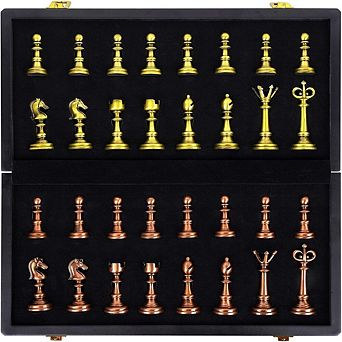 Vintage Fifteen Inch Metal Wooden Chess Set