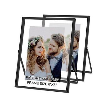 Set of 2 Metal Glass Floating Photo Frames