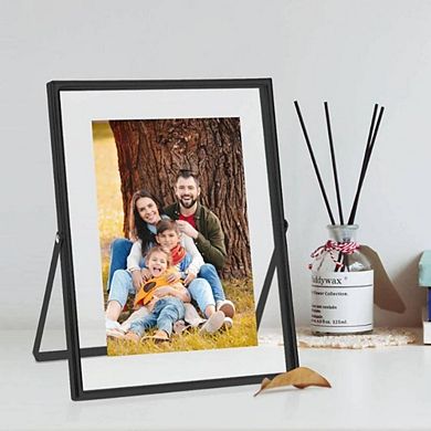 Set of 2 Metal Glass Floating Photo Frames