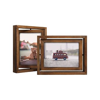 Set of 2 Double Sided Rotating Wooden Photo Frames
