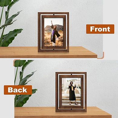 Set of 2 Double Sided Rotating Wooden Photo Frames