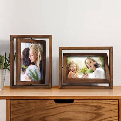 Set of 2 Double Sided Rotating Wooden Photo Frames