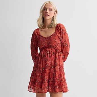 Juniors' Rewind 3/4-Sleeve Smocked V-Neck Skater Dress