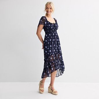 Juniors' Rewind Flutter Sleeve Hi Low Dress