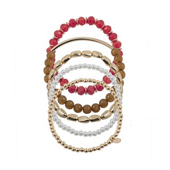Emberly Gold Tone Polished Mixed Medium Stretch Bracelet Set