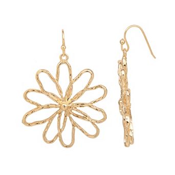 Emberly Gold Tone Open Flower Drop Earrings