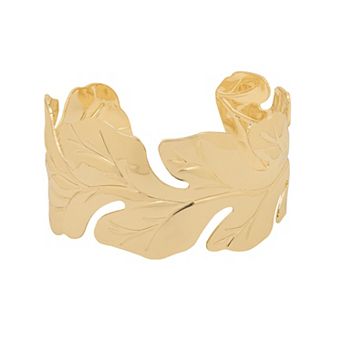 Emberly Gold Tone Bold Leaf Cuff Bracelet