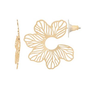 Emberly Gold Tone Openwork Flower Hoop Earrings