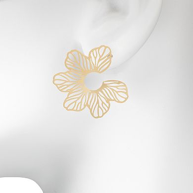 Emberly Gold Tone Openwork Flower Hoop Earrings