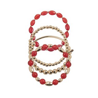 Emberly Gold Tone Beaded 4 Strand Stretch Bracelet Set
