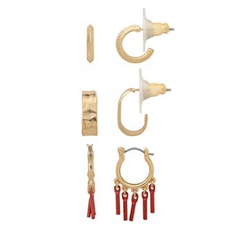 Emberly 3-Pair Edgy Hoop Nickel Free Earring Set