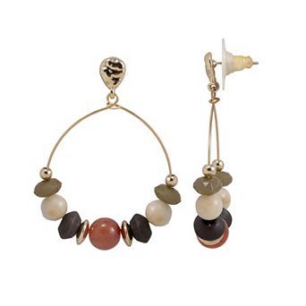 Emberly Gold Tone Polished Drop Hoop Beaded Earrings