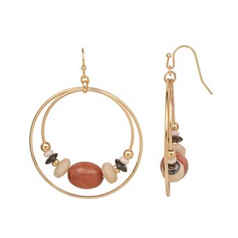 Emberly Gold Tone Double Drop Hoop Beaded Earrings